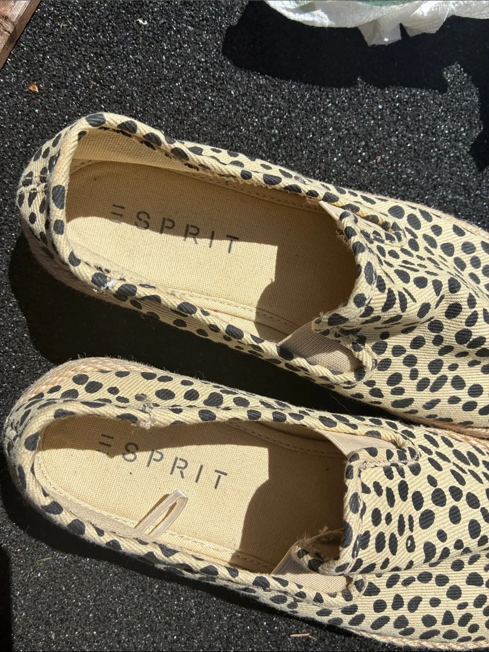 Esprit Nadine Canvas Slip-On Espadrille Sneakers in Beige with Black Spot Print